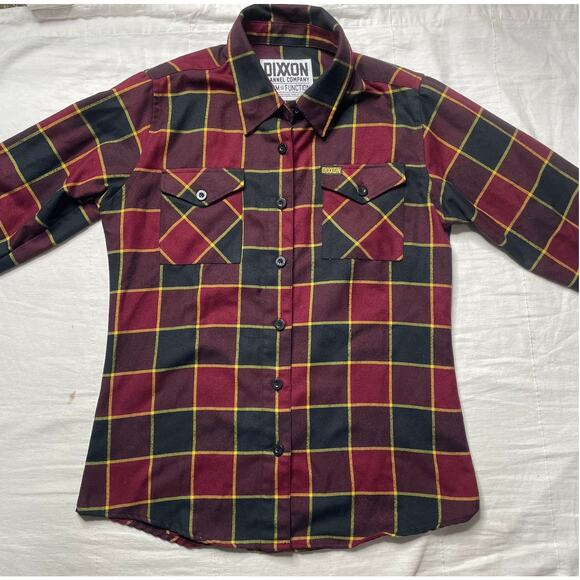 Dixxon Button Up Shirt Women's Medium Red Black Plaid Flannel Form and Function - Picture 2 of 8